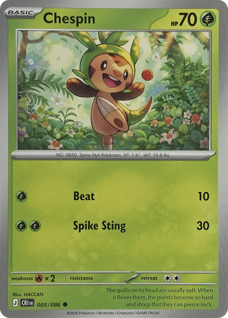 2026 Pokemon Chaos Rising Chespin #005/086 Common front