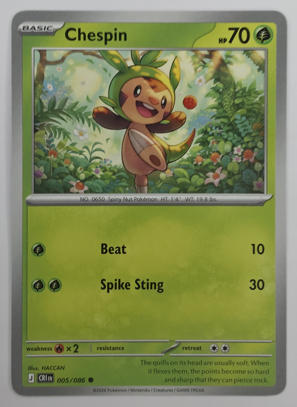 2026 Pokemon Chaos Rising Chespin #005/086 Common front