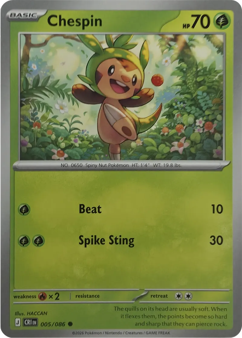 2026 Pokemon Chaos Rising Chespin #005/086 Common front