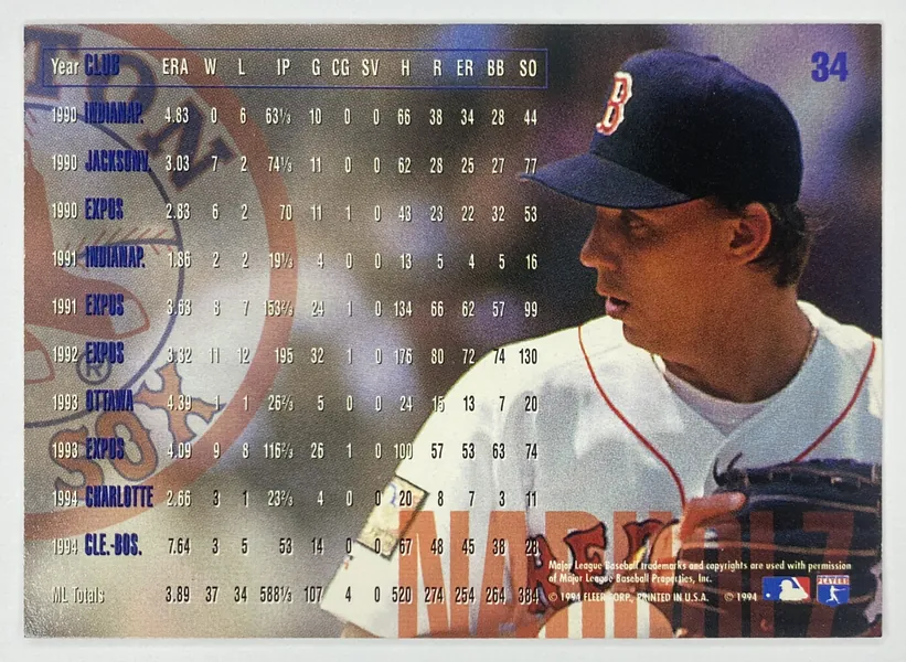 1995 Fleer Chris Nabholz #34 Boston Red Sox back