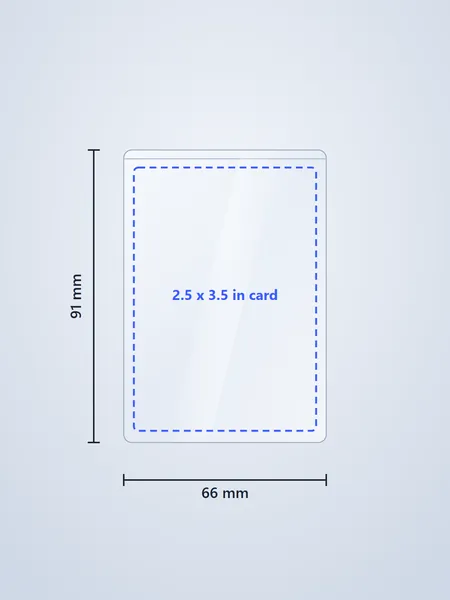 A standard card inside a 66 x 91 mm sleeve, with sizes