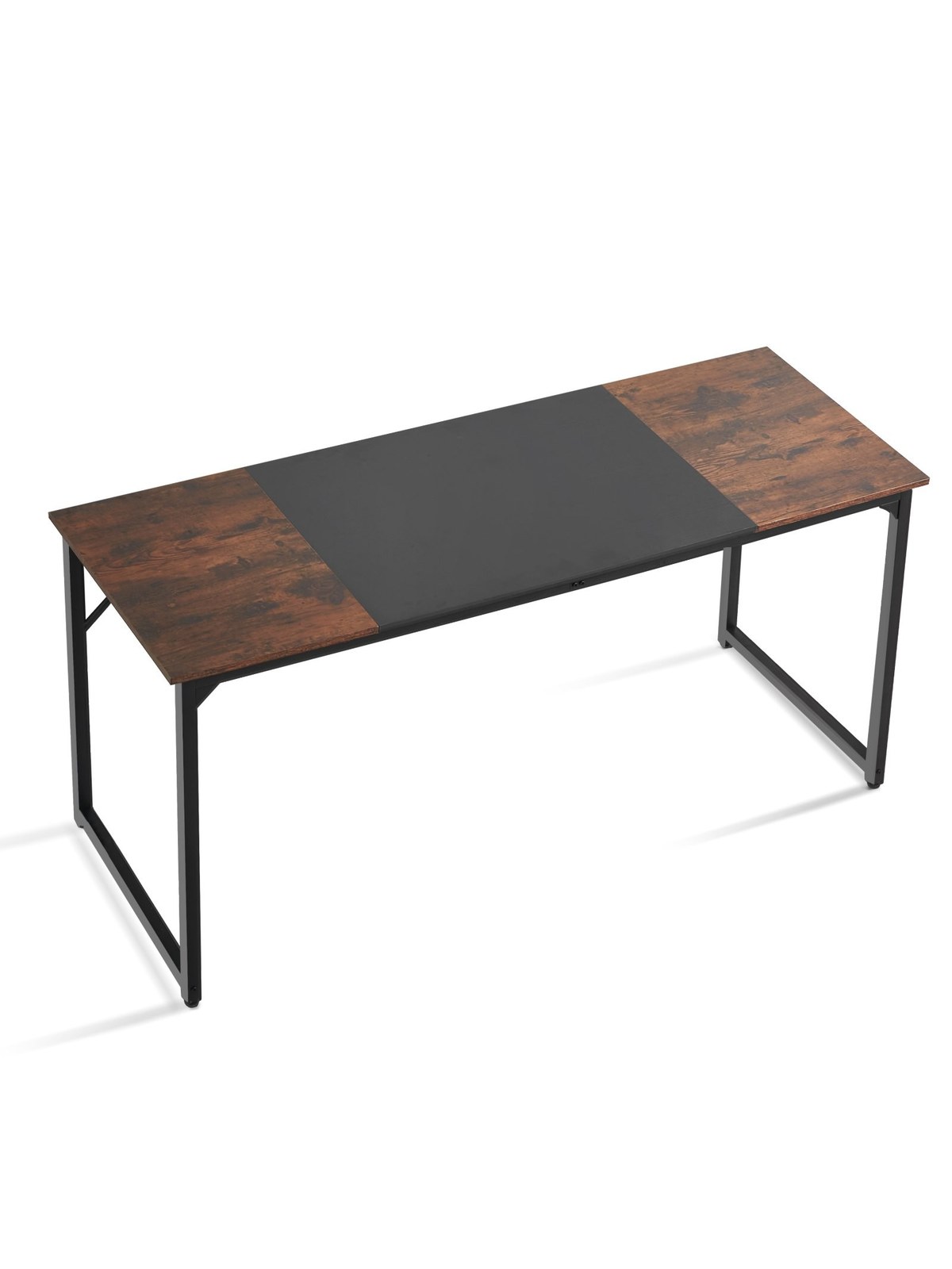 Computer Desk, 63 In, Metal Frame, Rustic Brown and Black, photo 1