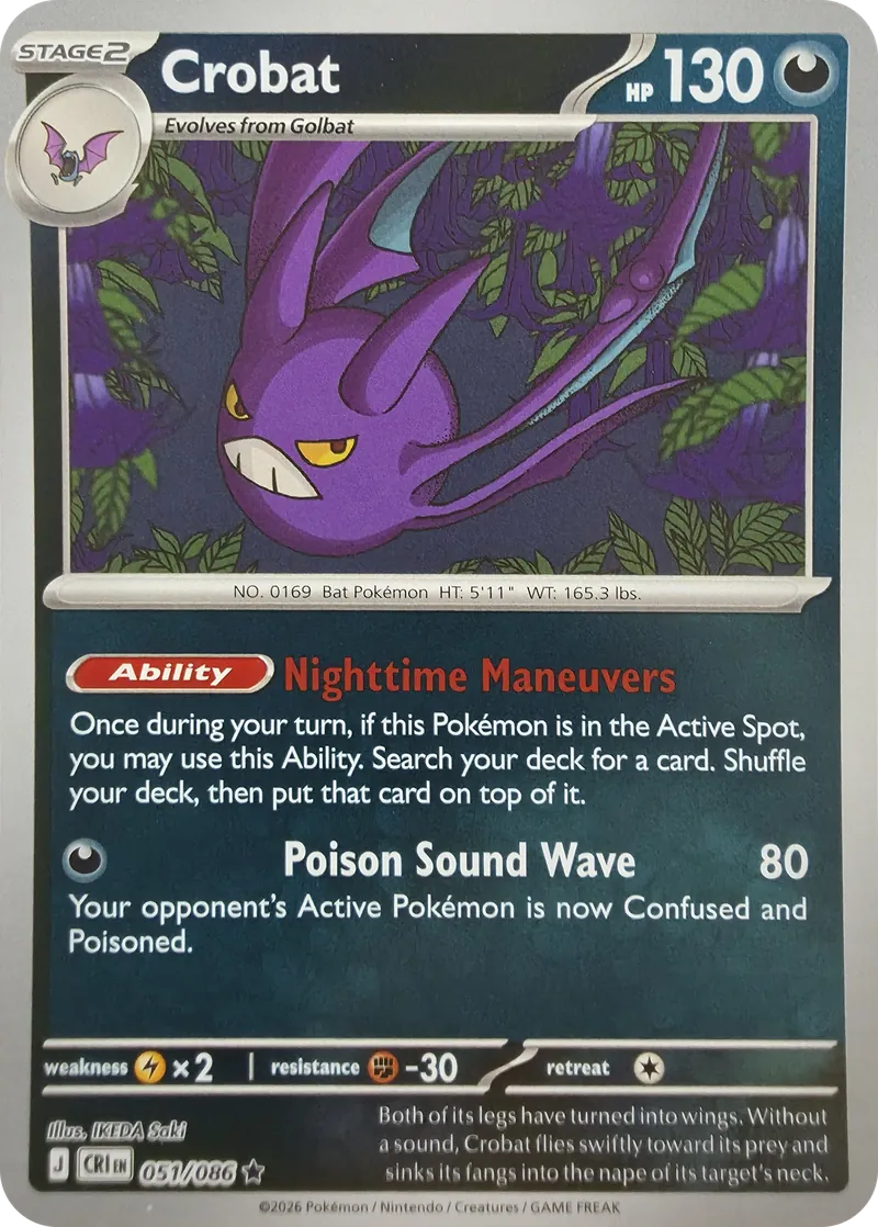 2026 Pokemon Chaos Rising Crobat #051/086 Reverse Holo Rare front