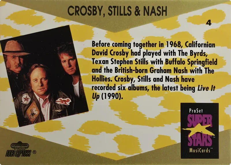 1991 Pro Set SuperStars MusiCards Crosby, back