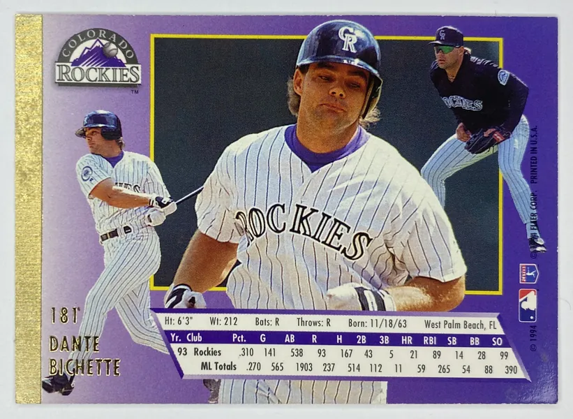 1994 Fleer Ultra Dante Bichette #181 Colorado Rockies back