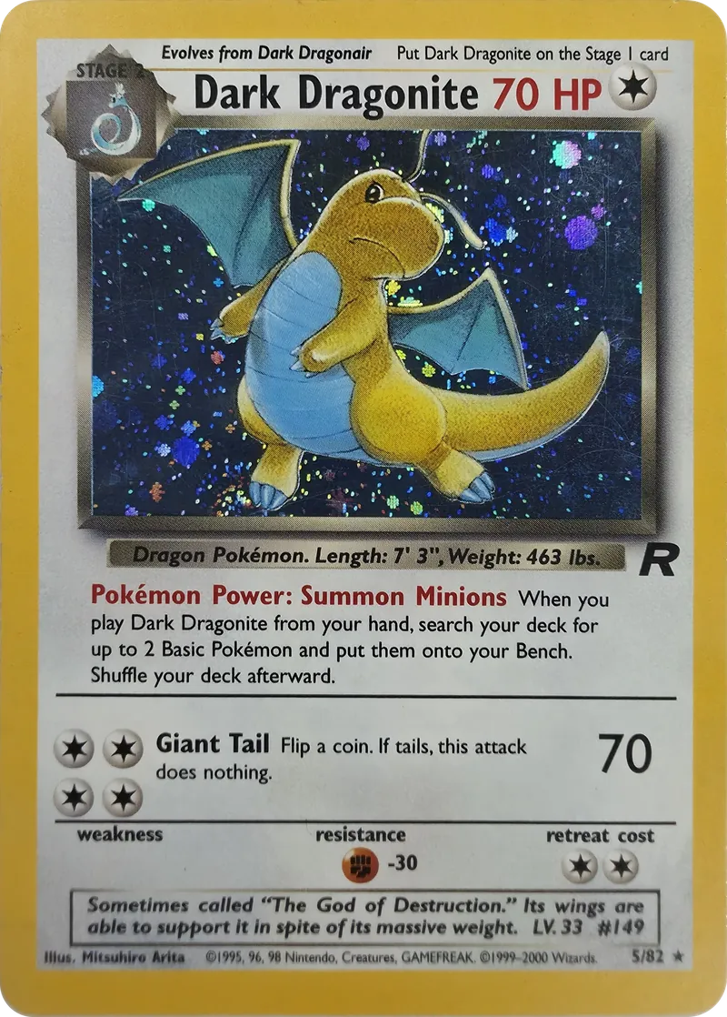 2000 Pokemon Team Rocket Dark Dragonite #5/82 Unlimited Holo Rare, front