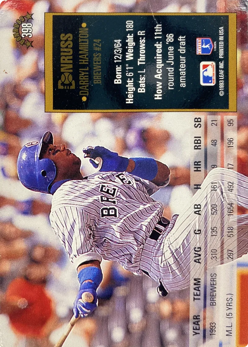 Darryl Hamilton #398, back