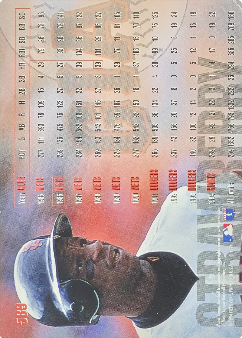 1995 Fleer Darryl Strawberry #589 San Francisco Giants, back