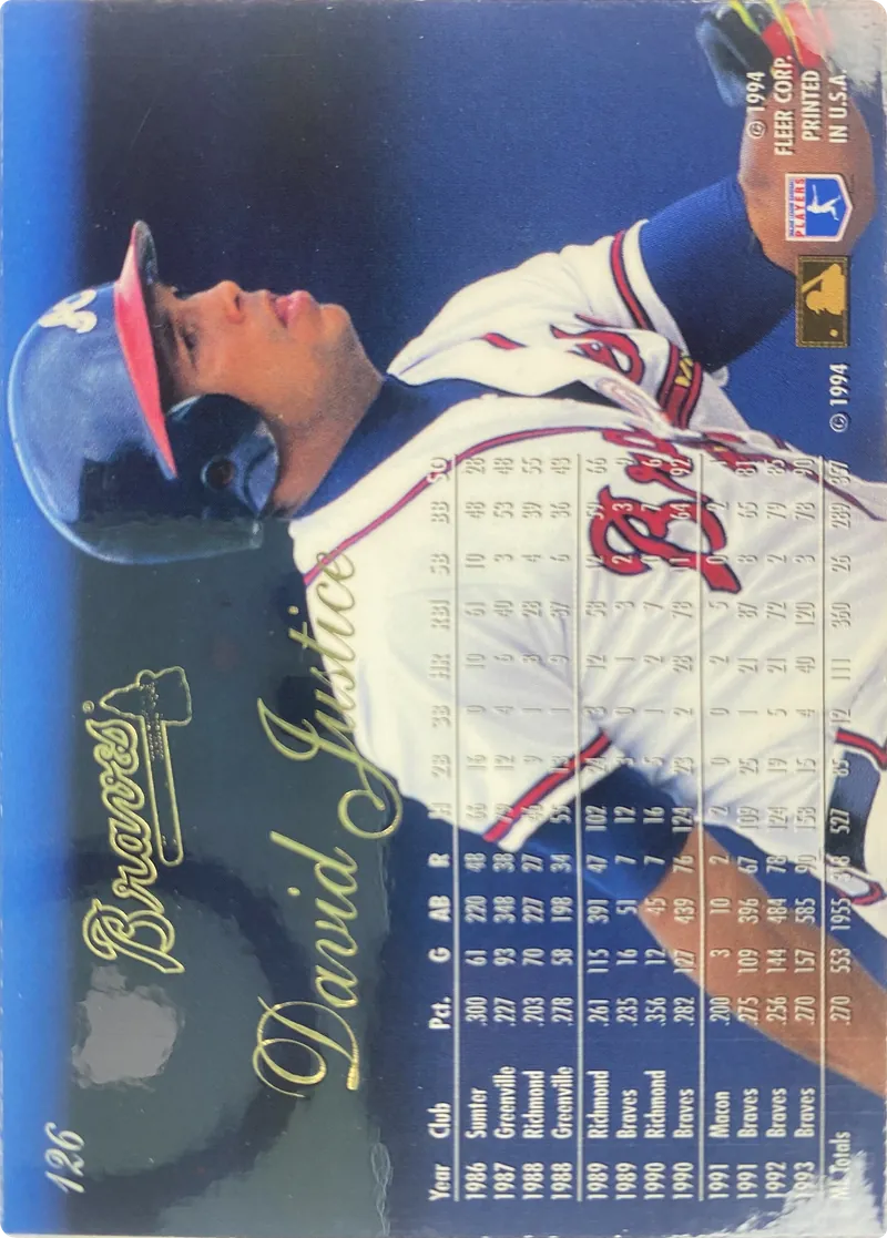David Justice #126, back