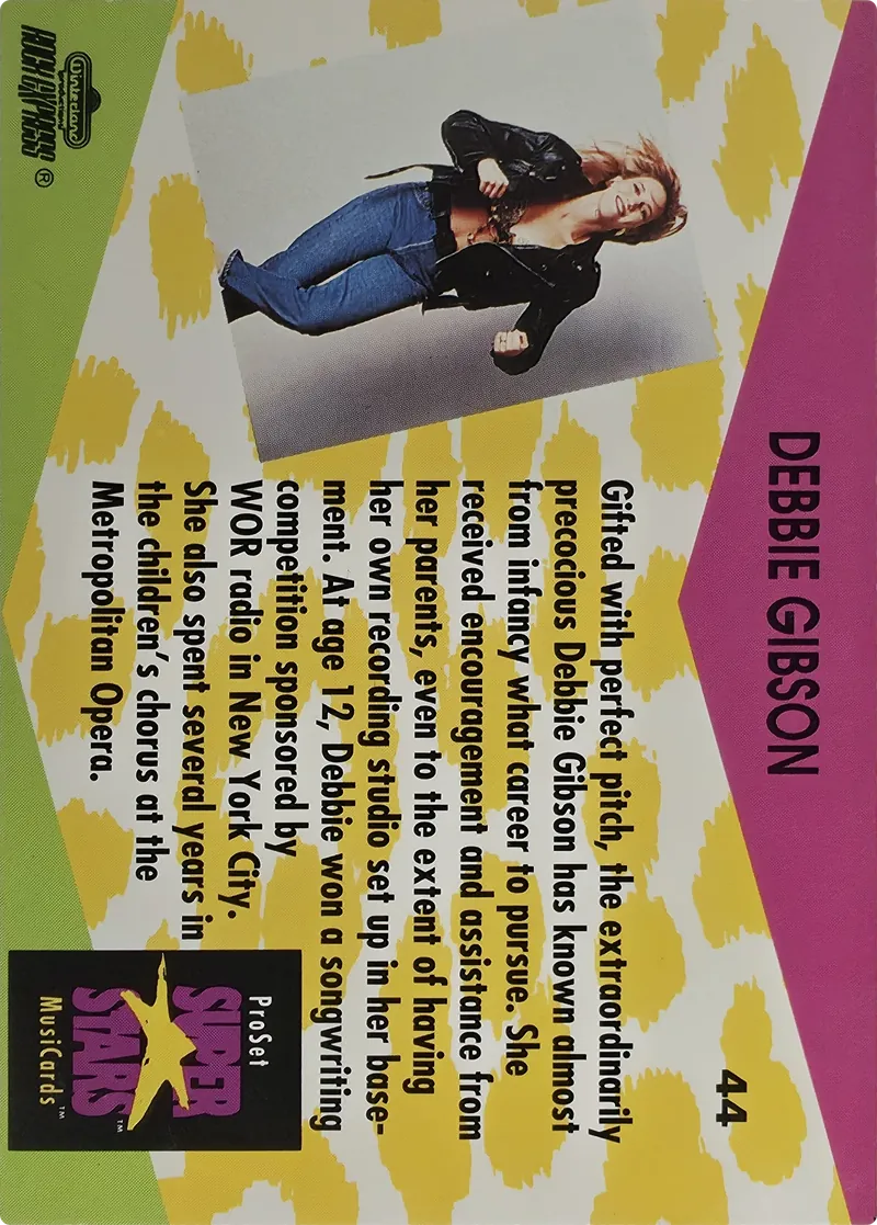 1991 Pro Set SuperStars MusiCards Debbie Gibson #44, back