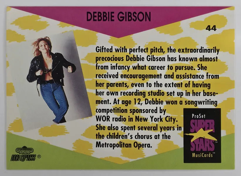 1991 Pro Set SuperStars MusiCards Debbie Gibson #44 back