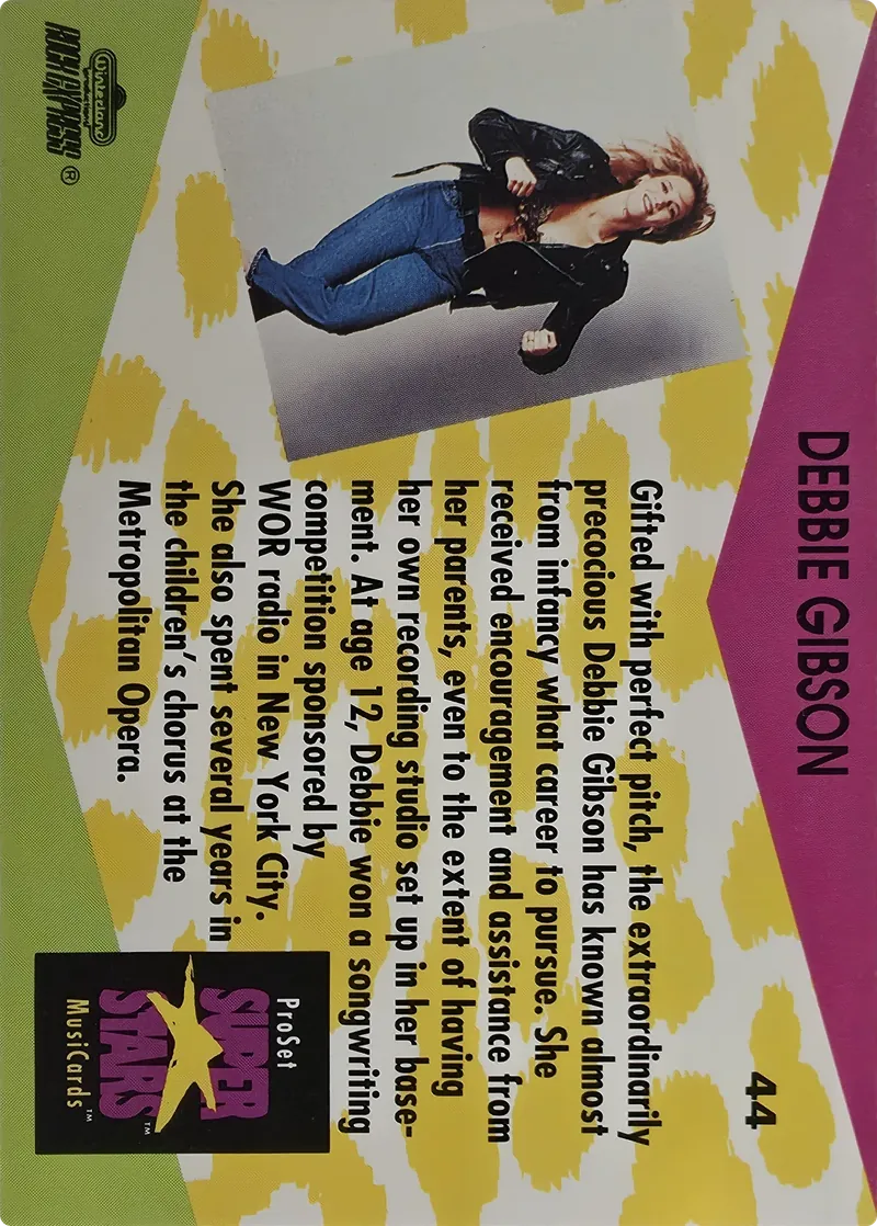 1991 Pro Set SuperStars MusiCards Debbie Gibson #44, back