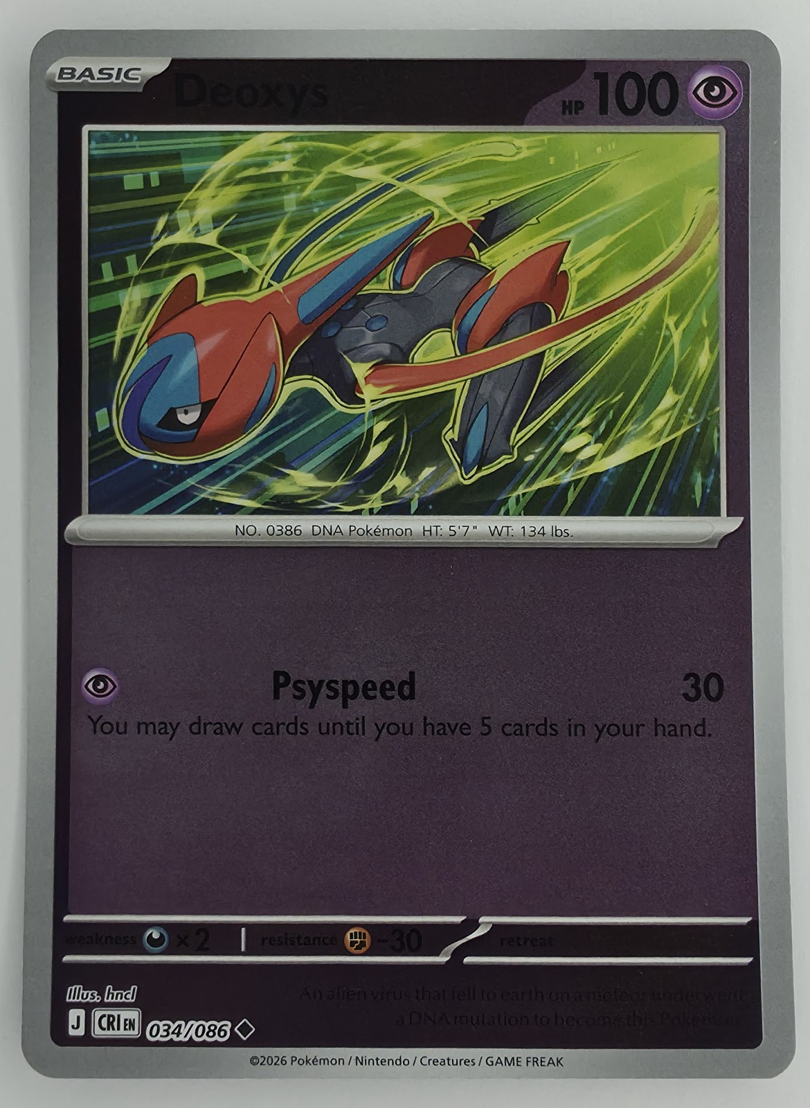 2026 Pokemon Chaos Rising Deoxys #034/086 Reverse Holo Uncommon front