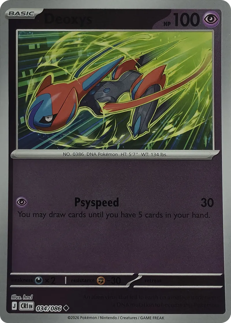 2026 Pokemon Chaos Rising Deoxys #034/086 Reverse Holo Uncommon front