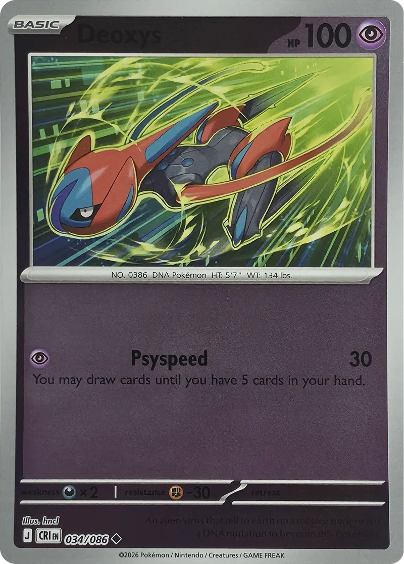 2026 Pokemon Chaos Rising Deoxys #034/086 Reverse Holo Uncommon front