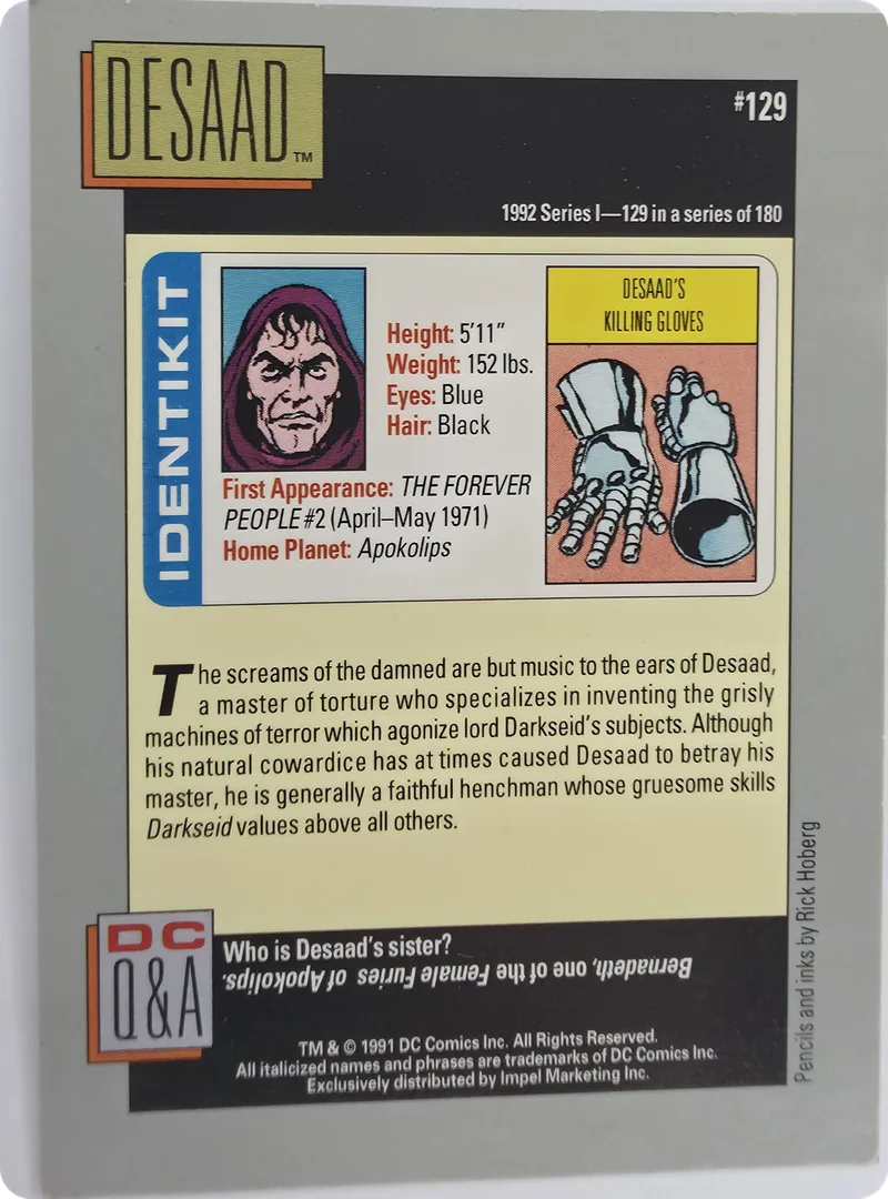1992 Impel DC Comics Series I DeSaad, back