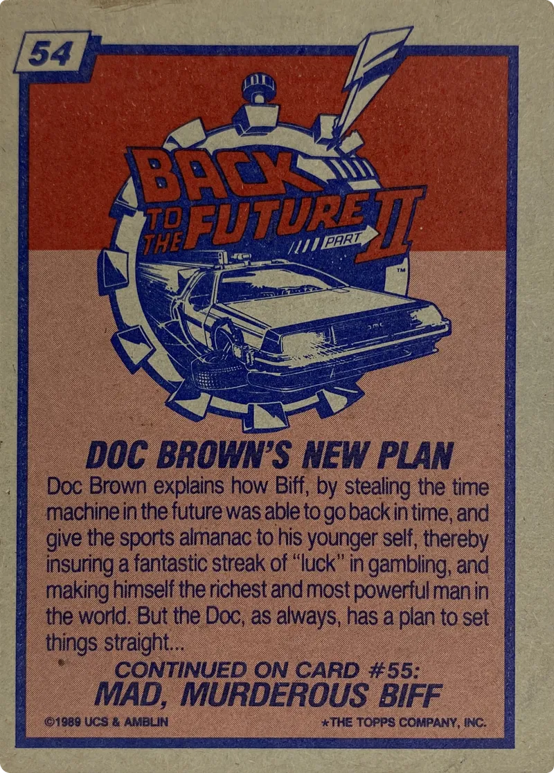 1989 Topps Back to the Future Part II Doc Brown's New Plan #54, back