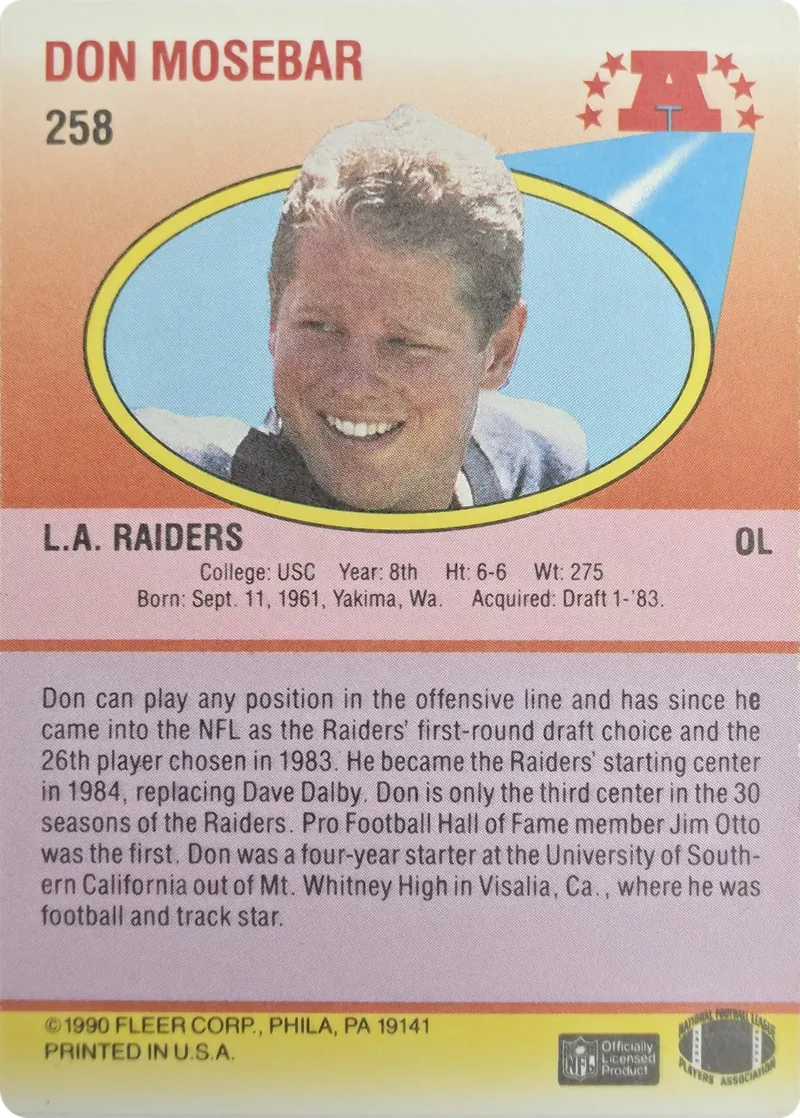 1990 Fleer Don Mosebar #258, back