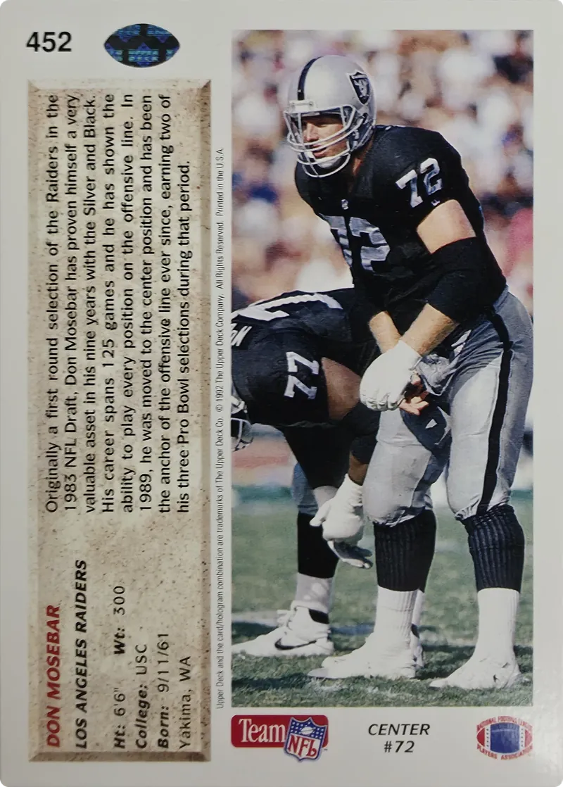 1992 Upper Deck Don Mosebar #452, back
