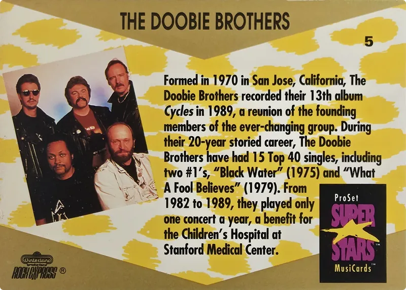 1991 Pro Set SuperStars MusiCards The Doobie Brothers #5 Legends, back