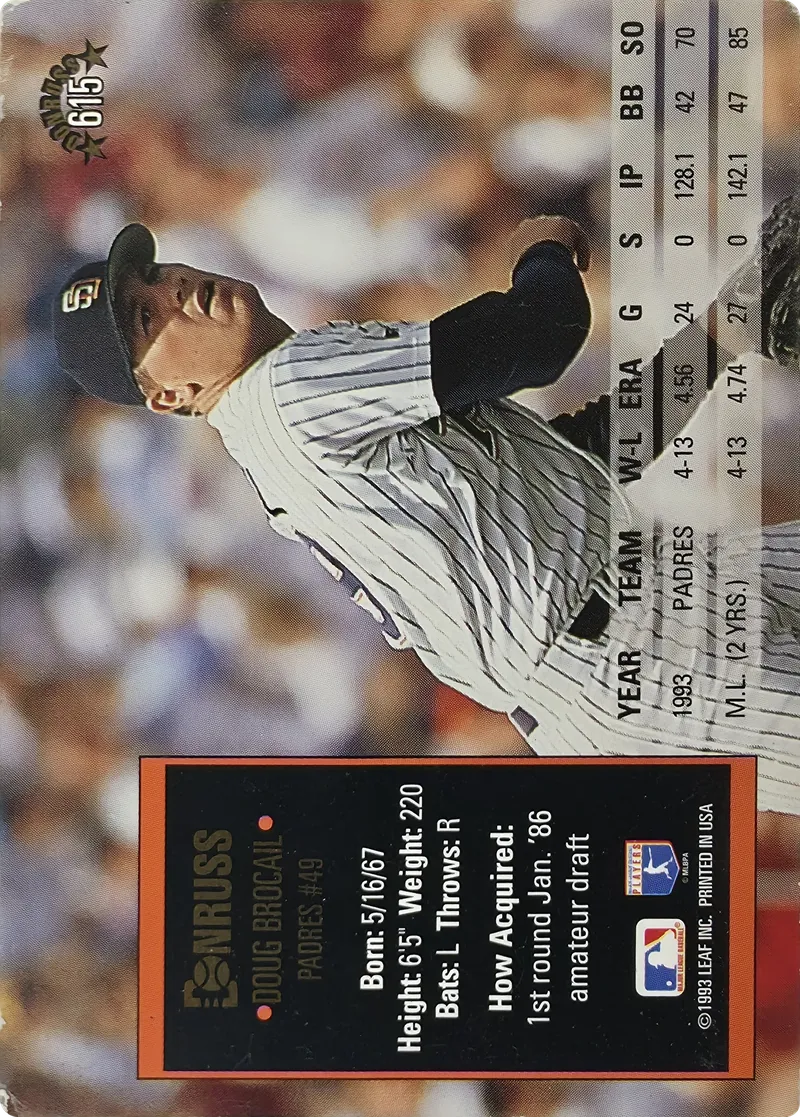 1994 Donruss Doug Brocail #615 San Diego Padres, back