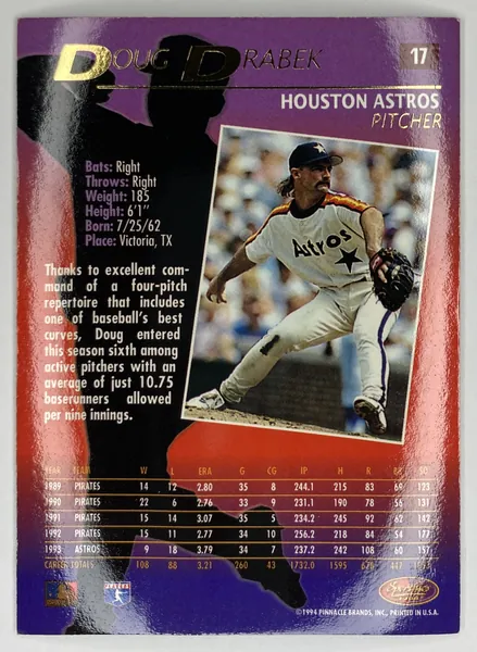 1994 Sportflics 2000 Doug Drabek #17 Houston Astros back