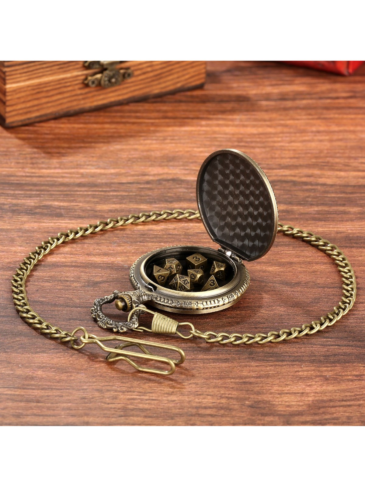 Dragon Pocket Watch Dice Case with 7-Piece Metal Dice Set, photo 3
