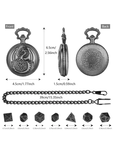 Dragon Pocket Watch Dice Case with 7-Piece Metal Dice Set, photo 5