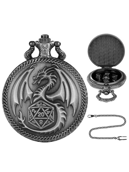 Dragon Pocket Watch Dice Case with 7-Piece Metal Dice Set, photo 6