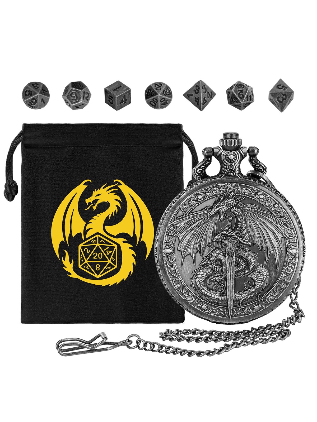 Dragon Relief Dice Case, Zinc Alloy Pocket Watch Style, Bronze Finish, photo 2