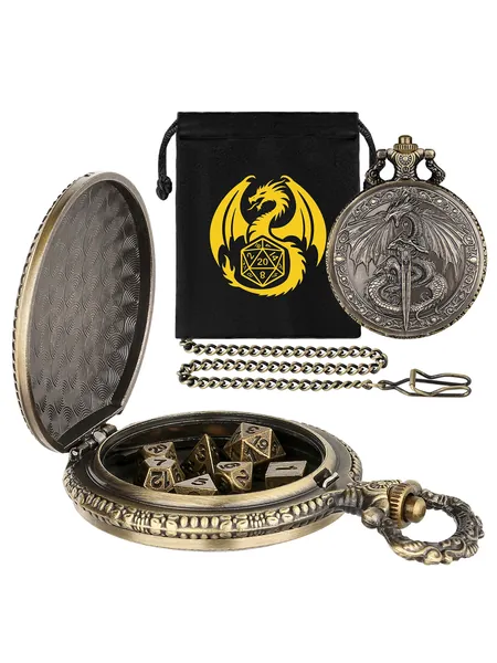 Dragon Relief Dice Case, Zinc Alloy Pocket Watch Style, Bronze Finish, photo 4