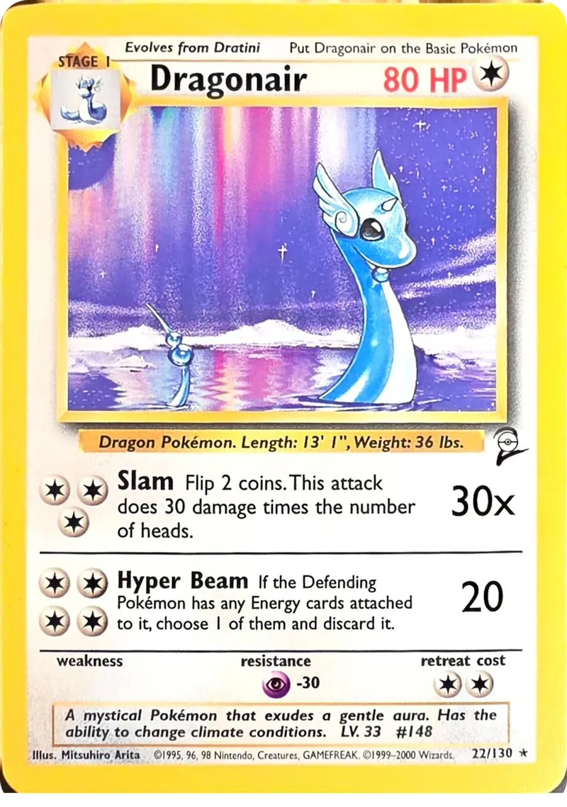 2000 Pokemon Base Set 2 Dragonair #22/130 Unlimited Rare, front