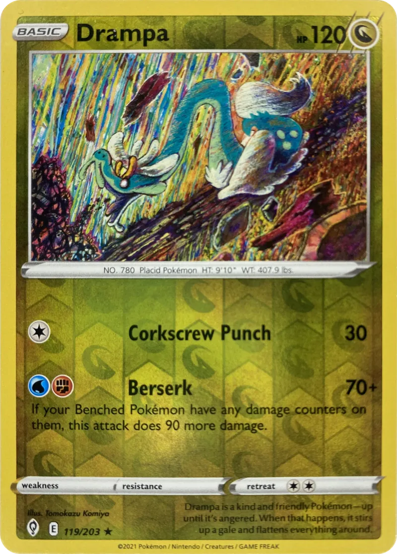 2021 Pokemon Evolving Skies Drampa #119/203 Rare front