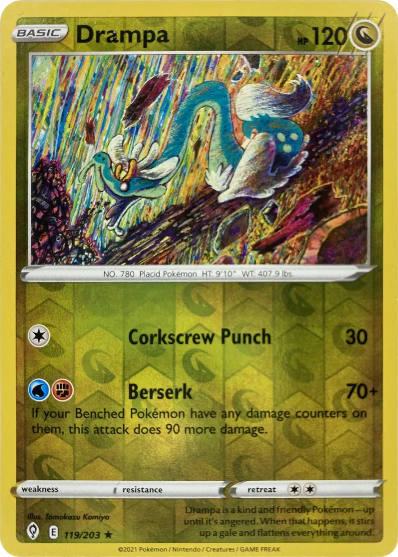 2021 Pokemon Evolving Skies Drampa #119/203 Rare front
