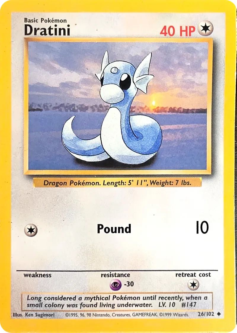 1999 Pokemon Base Set Dratini #26/102 Unlimited Uncommon, front
