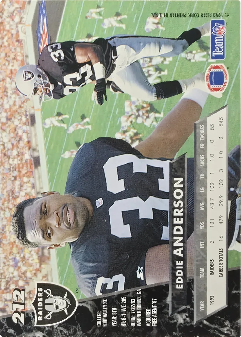 1993 Fleer Ultra Eddie Anderson #212, back