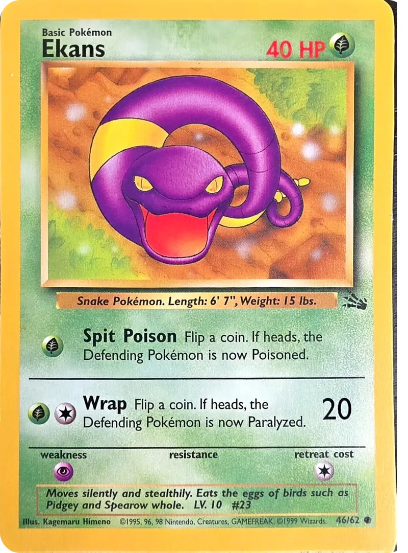1999 Pokemon Fossil Ekans #46/62 Unlimited Common, front