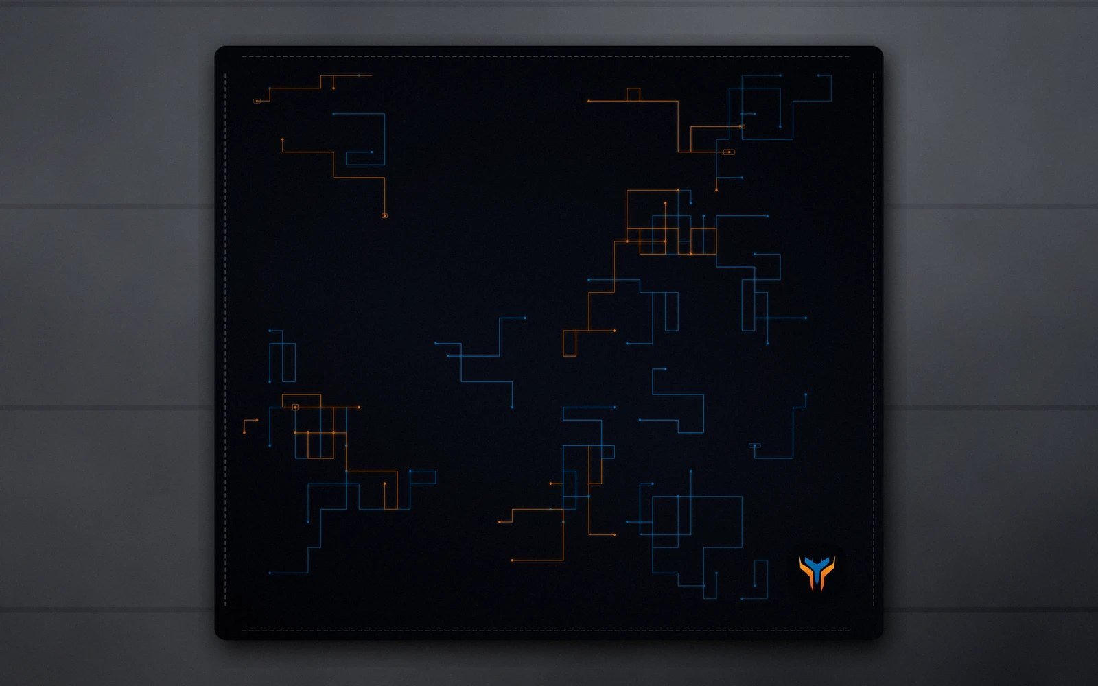 Elemental Circuit desk mat, 18 x 16 in, on a desk, from above