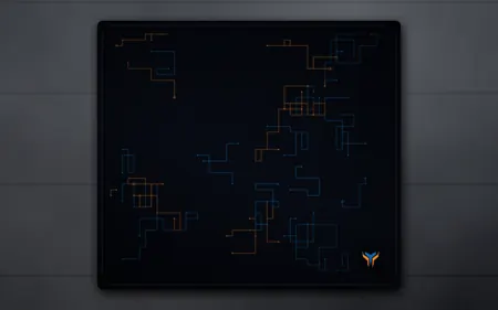 Elemental Circuit desk mat, 18 x 16 in, on a desk, from above