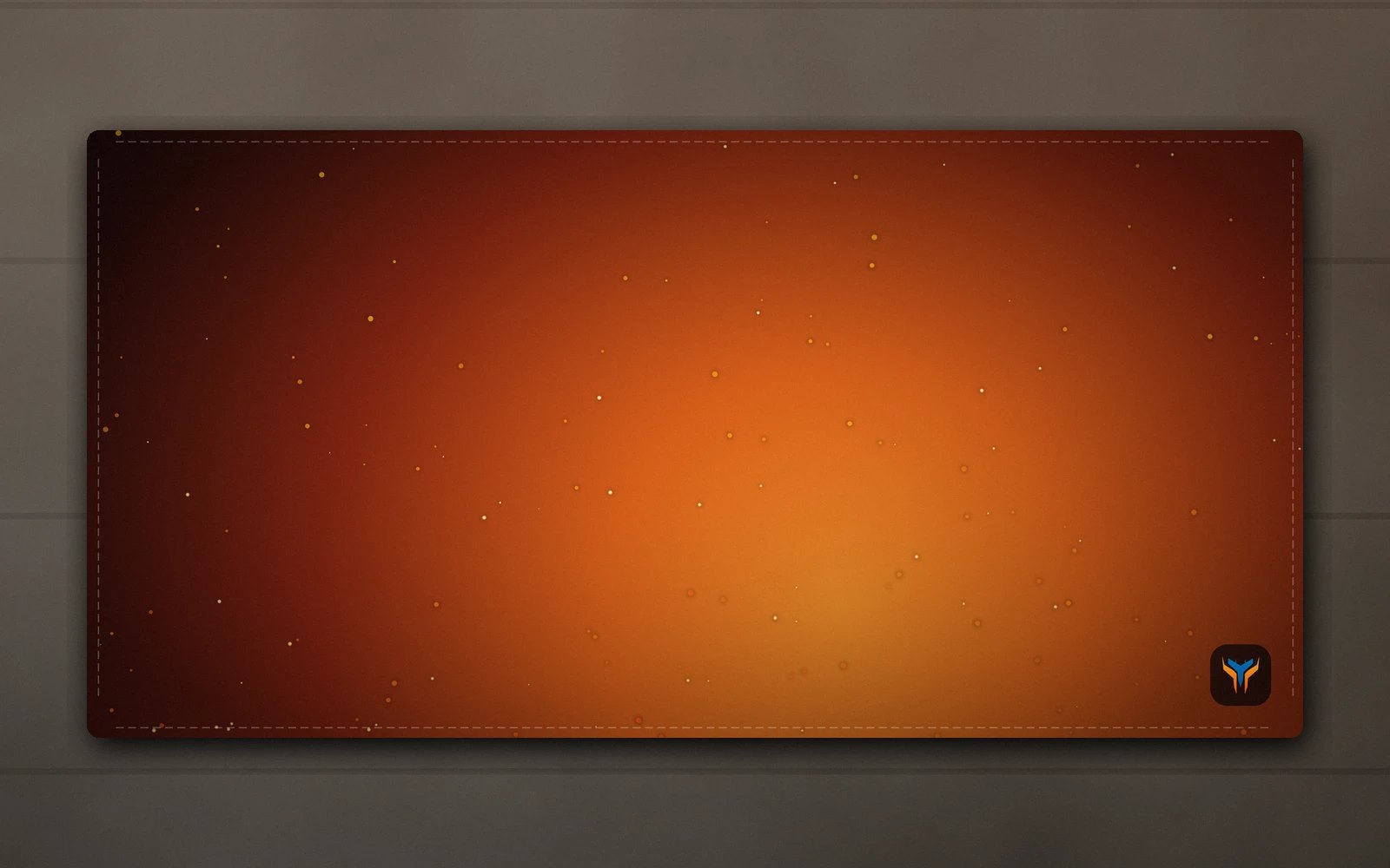 Elemental Forge desk mat, 36 x 18 in, on a desk, from above