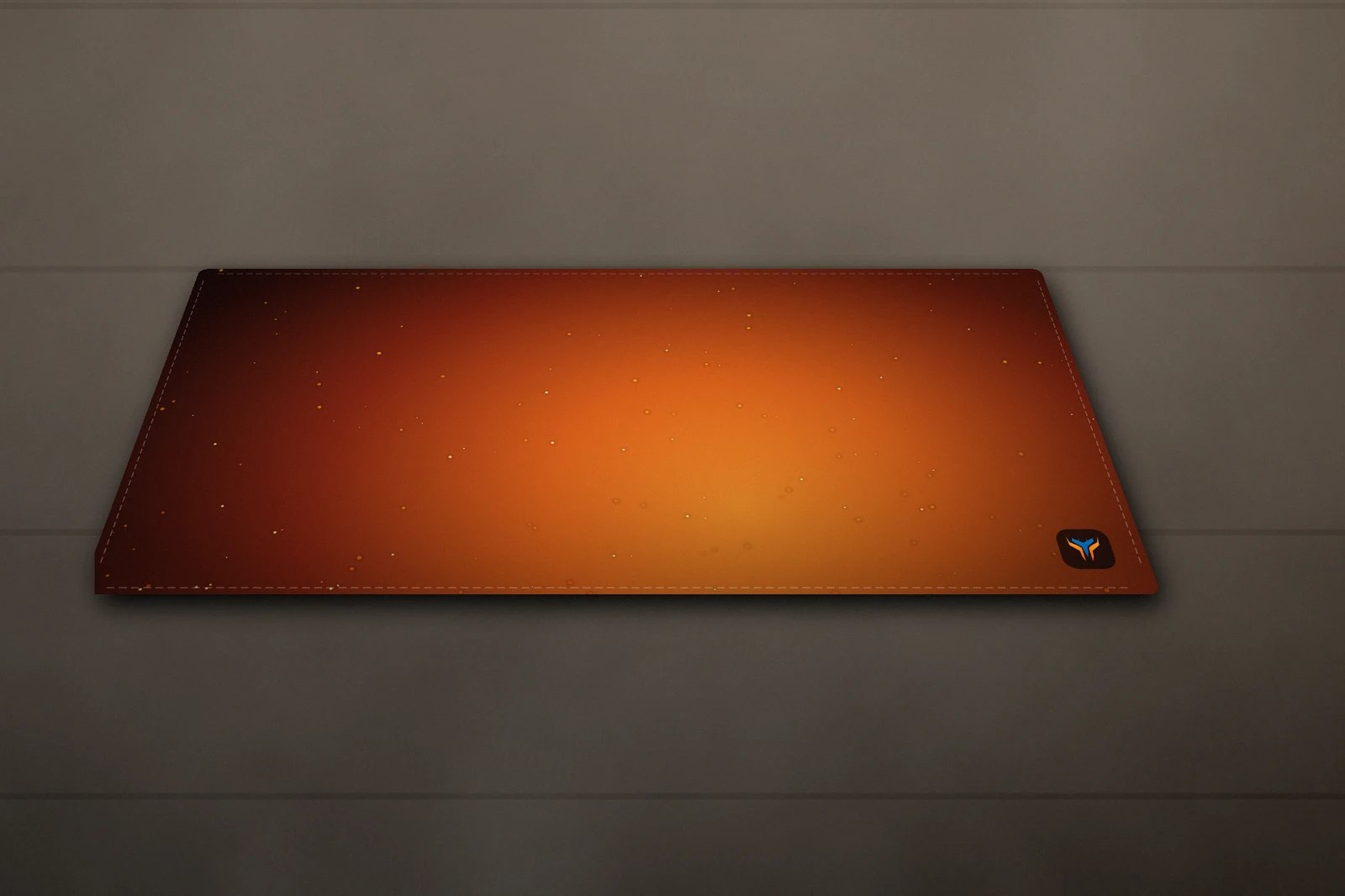Elemental Forge desk mat, 16 x 32 in, on a desk, angled