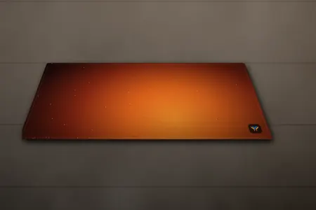 Elemental Forge desk mat, 16 x 32 in, on a desk, angled