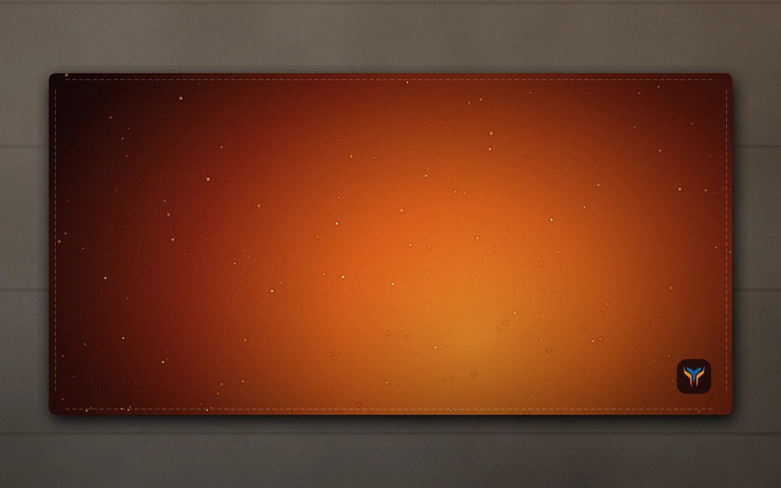 Elemental Forge desk mat, 16 x 32 in, on a desk, from above