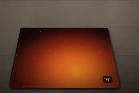 Elemental Forge desk mat, 18 x 16 in, on a desk, angled