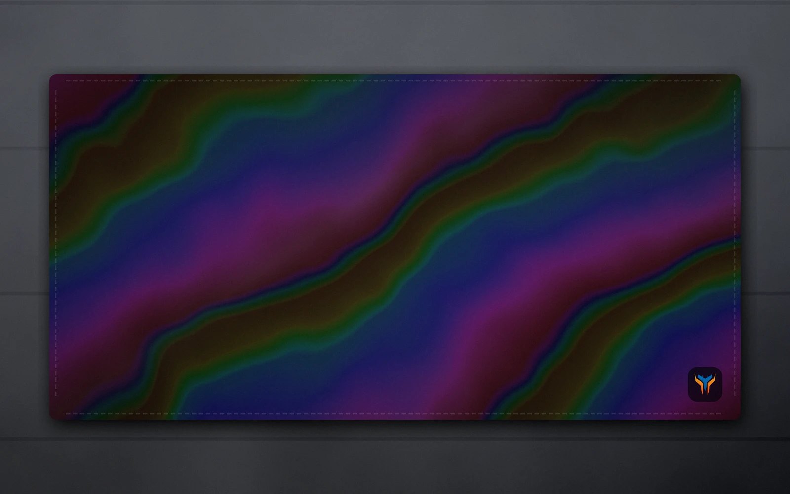 Elemental Holo desk mat, 36 x 18 in, on a desk, from above