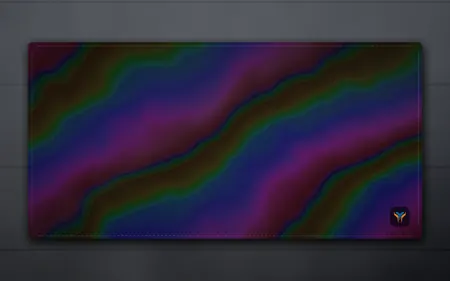 Elemental Holo desk mat, 16 x 32 in, on a desk, from above