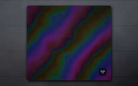 Elemental Holo desk mat, 18 x 16 in, on a desk, from above