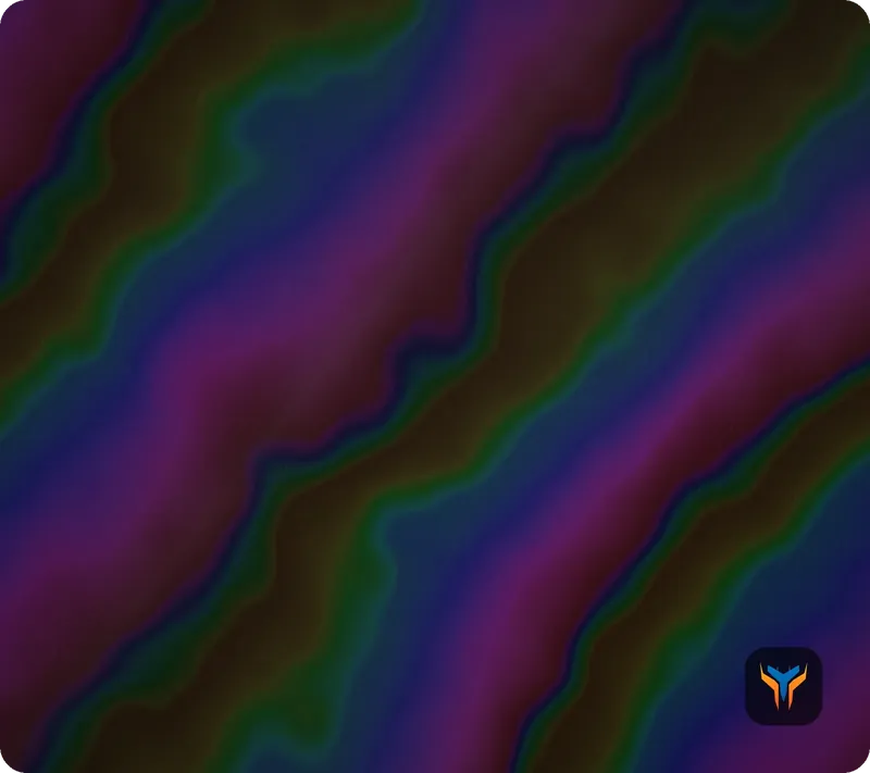 Elemental Holo desk mat, 36 x 18 in, on a desk, angled