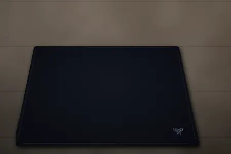 Elemental Minimal desk mat, 18 x 16 in, on a desk, angled