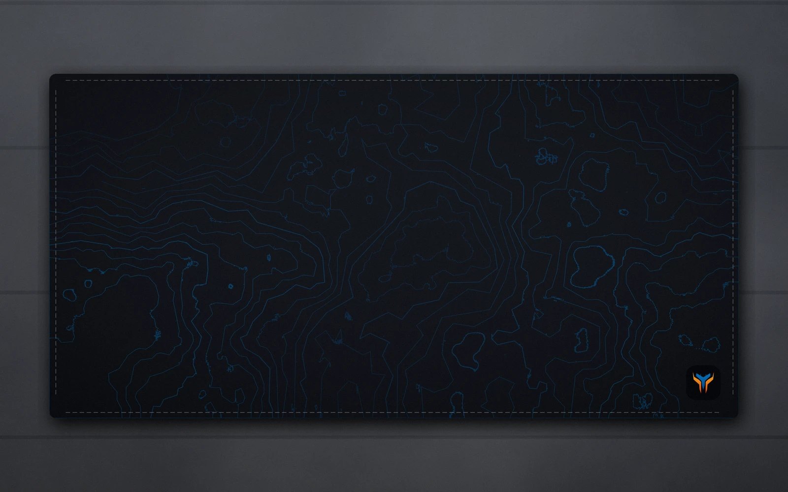 Elemental Topo desk mat, 36 x 18 in, on a desk, from above